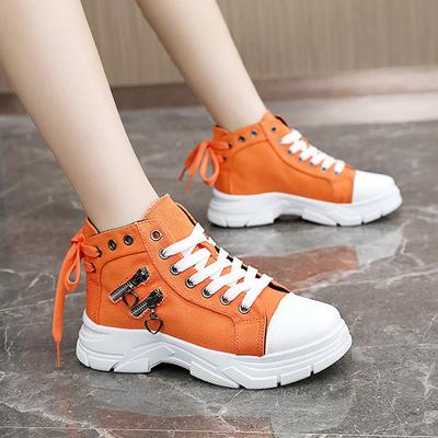 2024 Женская обувь из парусины с высоким берцем, кроссовки на платформе, модные сапоги для верховой езды с металлической молнией, повседневная обувь на шнуровке, всесезонные тонкие сапоги