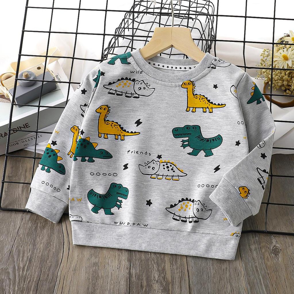 Детские осенние футболки с длинными рукавами и круглым вырезом с мультяшным принтом для унисекс