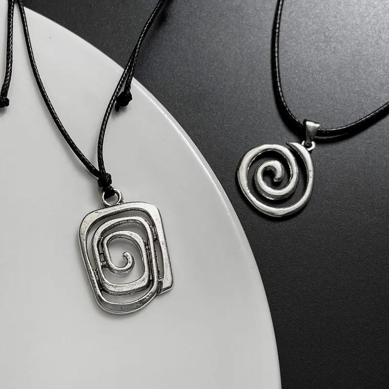 Spiral Vortex Pendant Necklaces Unisex Hand-Woven Leather Rope Necklace Boho Vintage Accessories Stylish Couple Jewelry