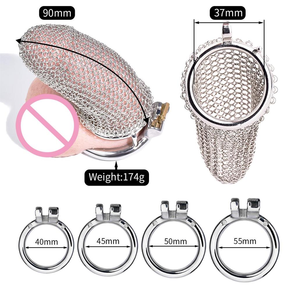 - New Design Wire Gauze 304 Stainless Steel Penis Cage Male BDSM Chastity Lock Device Toys for Couple Games Penis Play