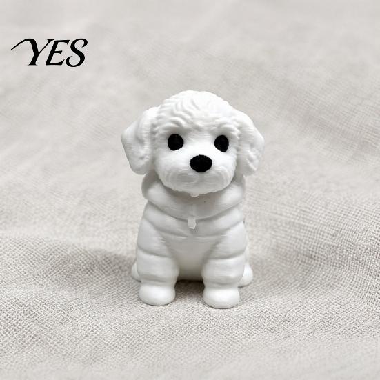 Small Dog Figurine 3D Printed Sitting Figurine, Mini White Statue for Desk Retro Ornament Decor, Modern Animal Shape Home Office Bookshelf Minimalist