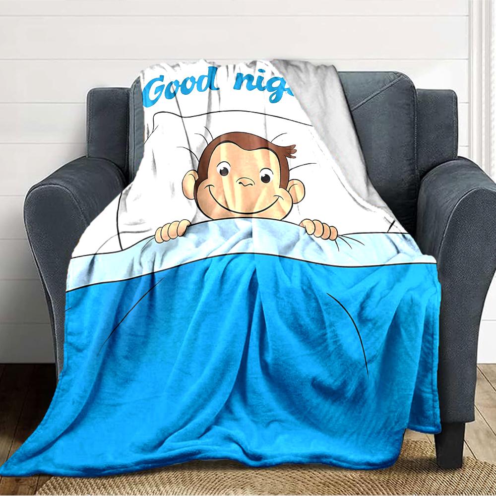 1pc Curious George Blanket, Gift, for Men and Women, Soft Blanket, Good for Sofa Bed Couch Travel, Lightweight Flannel Blanket
