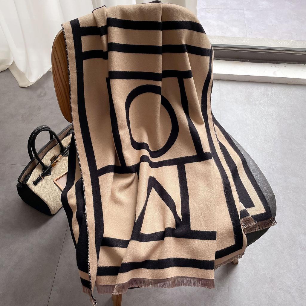 Imitation Cashmere Scarf Air Conditioner Shawl Tassel Extended Warm Jacquard Plaid Decorative Scarf Women'S Versatile