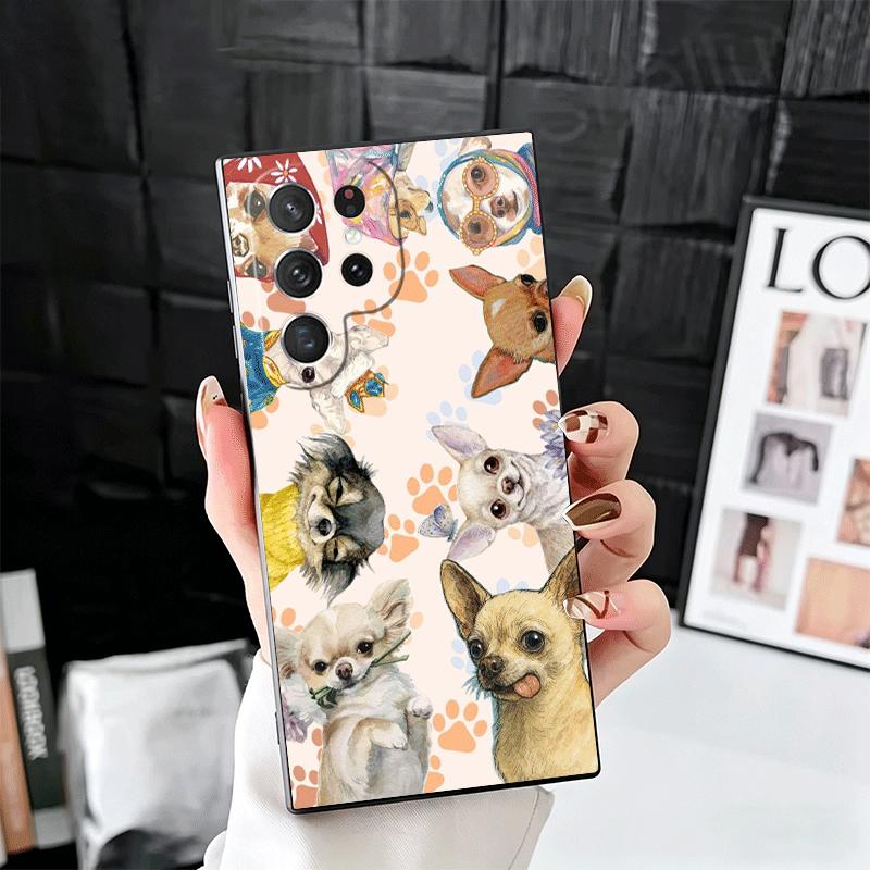 Щенок Чихуахуа Маленькая Собачка Мягкий Чехол для Телефона для Samsung Galaxy S26 S25 Edge S24 Ultra S23 Plus S22 S21 FE S20 Черный Чехол Задняя Крышка Sh