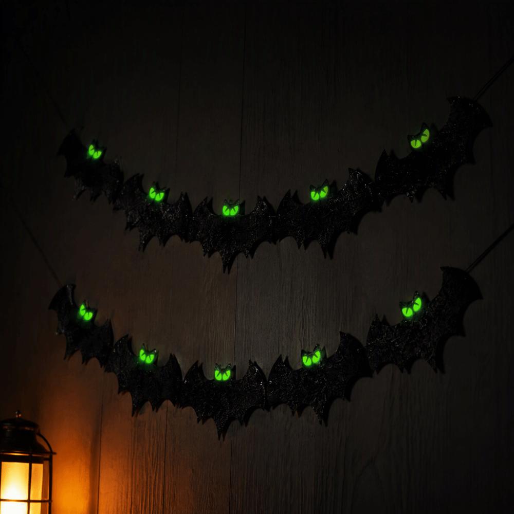 Paper Bats Halloween Banner Glow In The Dark Hanging Garland Luminous Props Kids Birthday Party