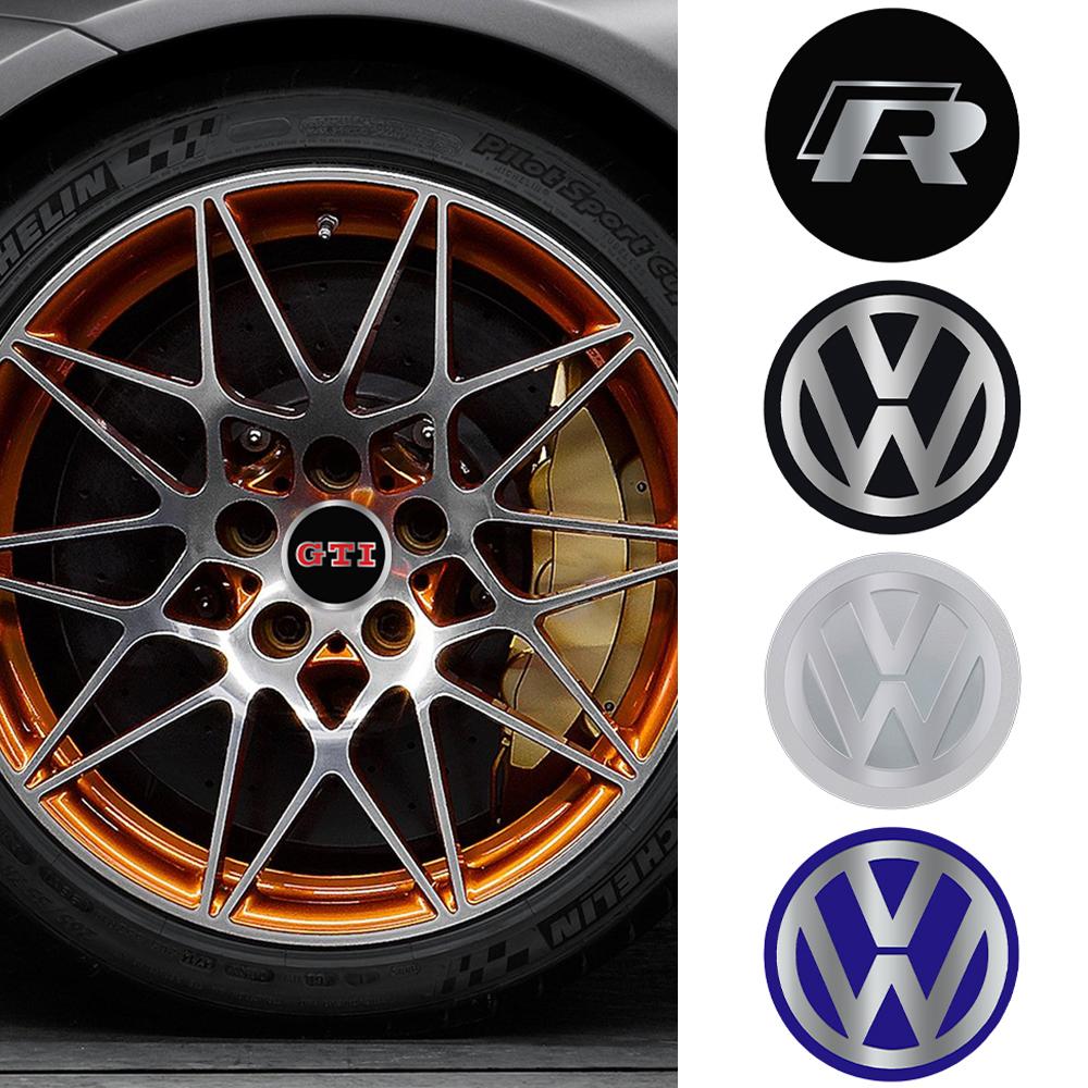 RSQ1 4Pcs Car Aluminum Logo Wheel Center Hub Caps Sticker for Volkswagen VW R Polo Passat Rline Golf 4 5 6 Tiguan Jetta GTI Bora ID.3