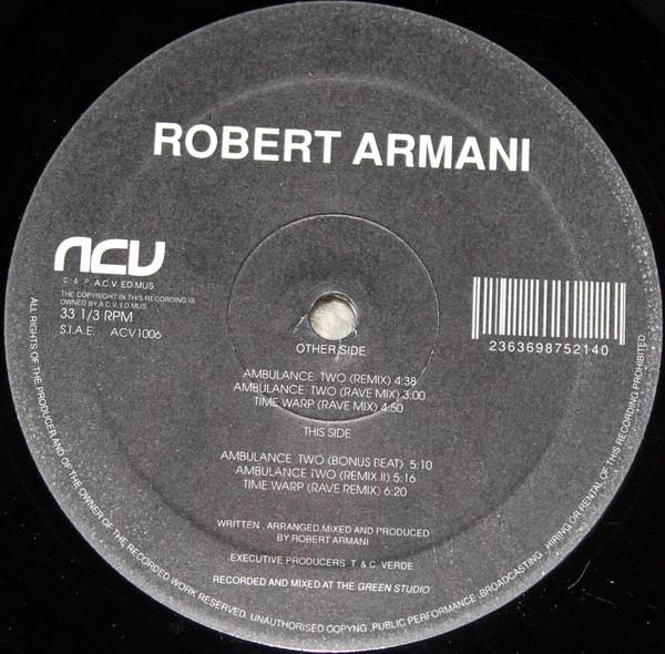 12-дюймовая пластинка ROBERT ARMANI Ambulance Two ACV1006 ACV 1992 Италия Танцевальная Электроника Б/у