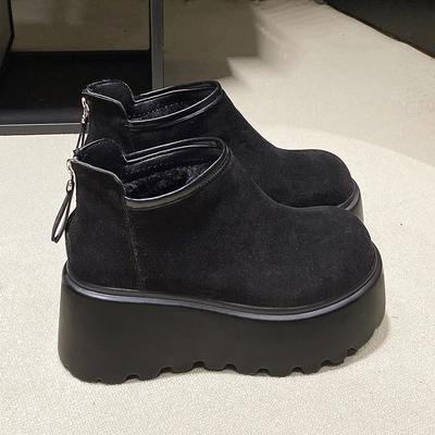 Мода 8 см Замшевая платформа Женские зимние ботильоны Дизайнерская пряжка Туфли на высоком каблуке Тренд Мода Новые Гладиаторы Зимние Боты Для Женщин