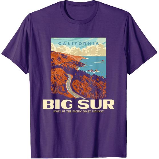 Ретро Big Sur Калифорнийское побережье Стиль WPA Винтажная графическая футболка