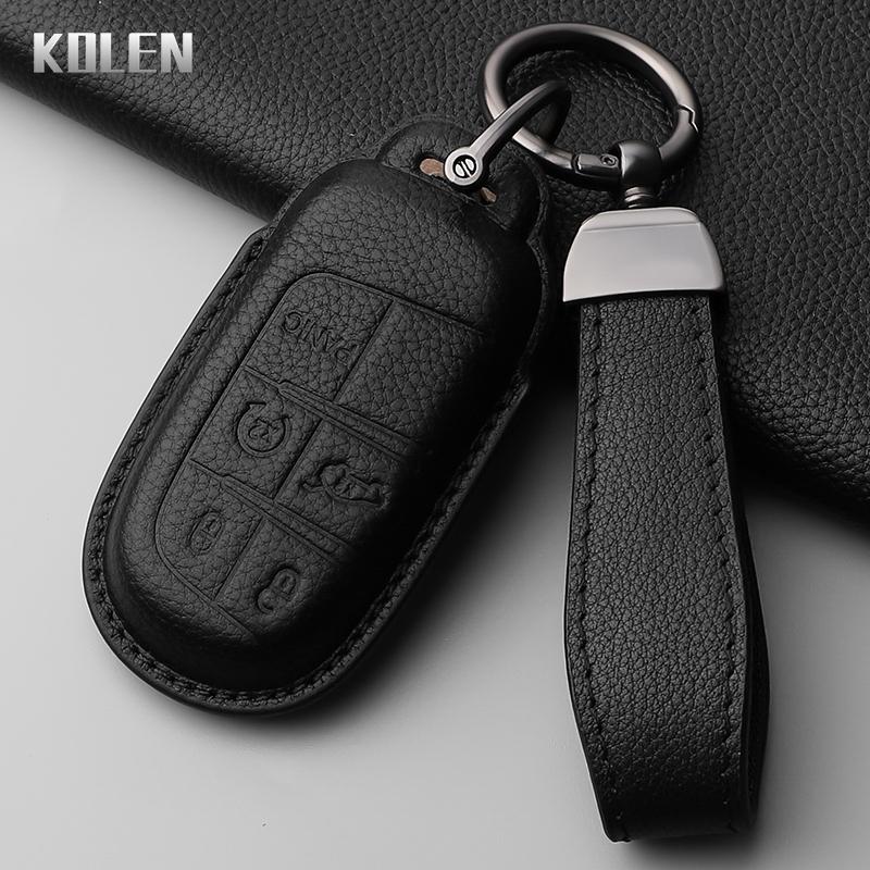 Leather Car Key Case Cover Shell for Jeep Renegade Compass Grand Cherokee for Chrysler 300C Wrangler Dodge Key Protector Holder