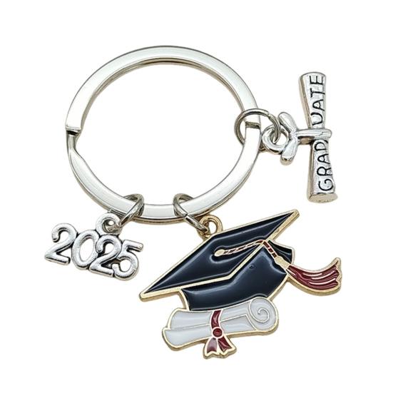 Брелок для ключей в виде выпускной шапки, прочный металлический, класс 2025 года, выпускной бакалавр, шляпа, брелок, держатель, сумка, рюкзак, подвесное украшение