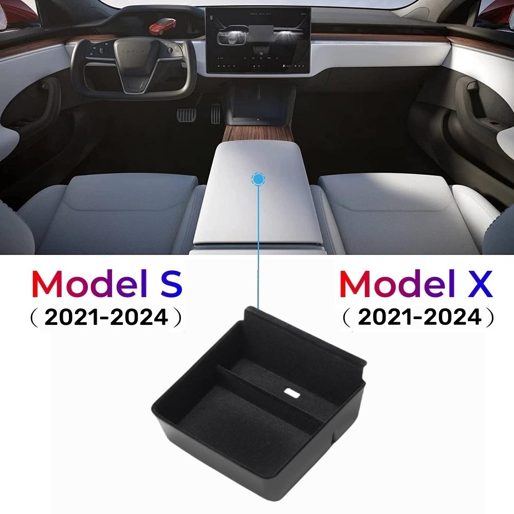 Flocking Center Console Organizer Tray For Tesla Model S Model X Plaid/Long Range 2021-2023 Armrest Center Console Storage Box