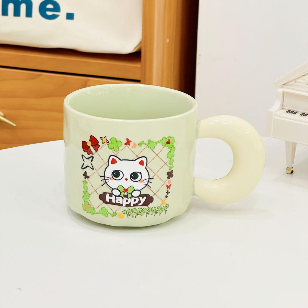 Gift Box Water Cup Cat Cute Ceramic Cup Cartoon High Value Mug High Value Simple Cup with Lid Spoon