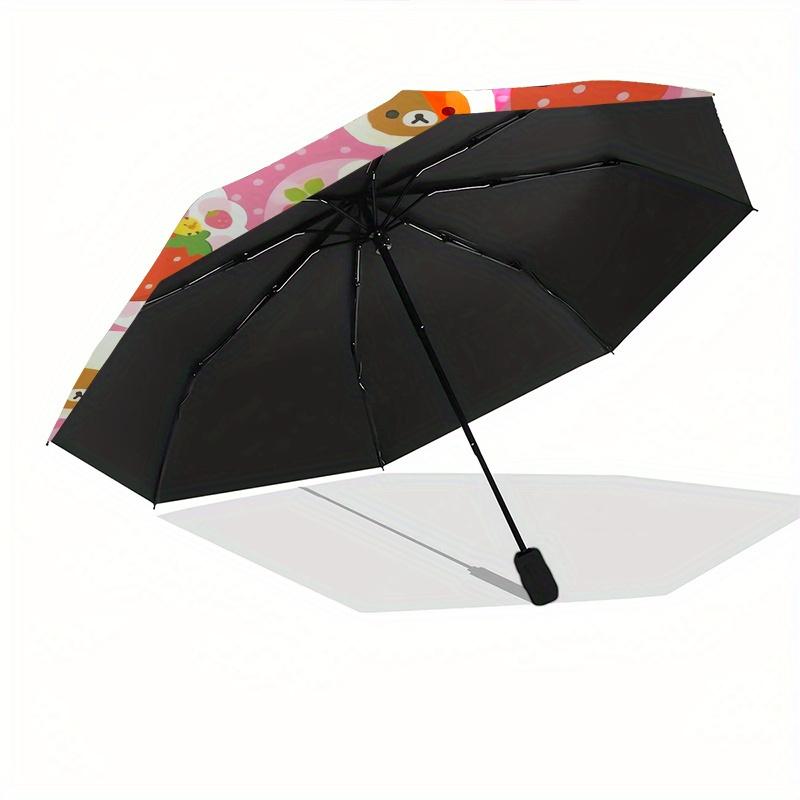 Rilakkuma,Strawberry Automatic Folding Umbrella Simple 8 Rib Design, Bright Cartoon Pattern, Durable Iron Frame, Suitable For Travel, Outdoo
