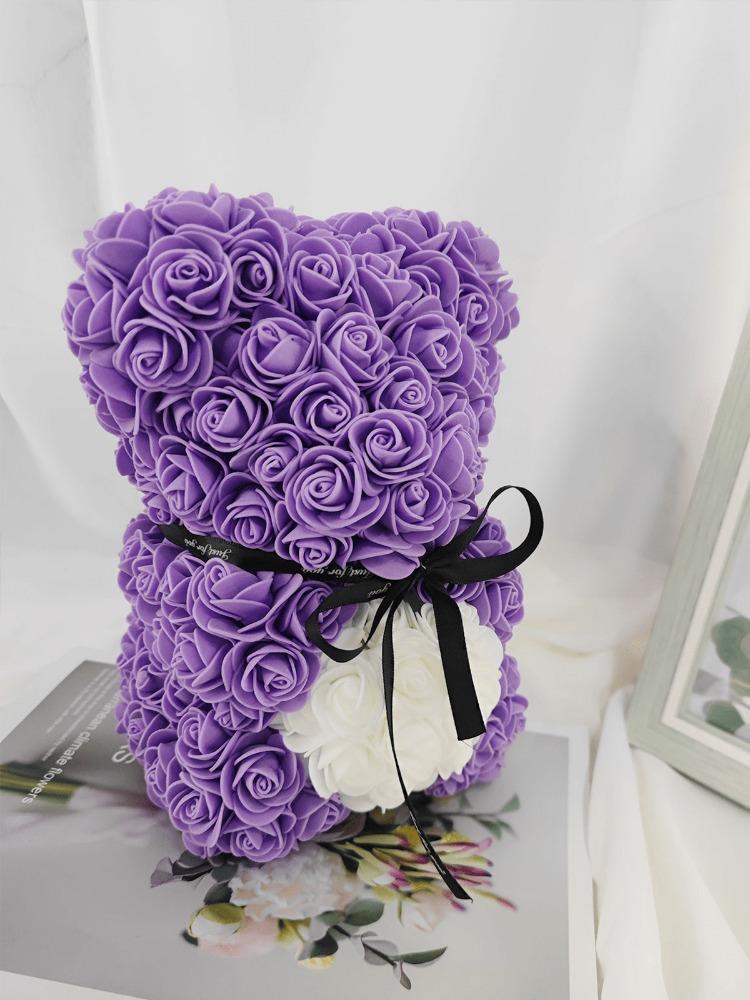 Rose Bear Handmade Bear Rose Bear Teddy Bear Gift for Mothers Day Valentines Day Anniversary Bridal Showers Weddings with Clear Gift Box 25cm