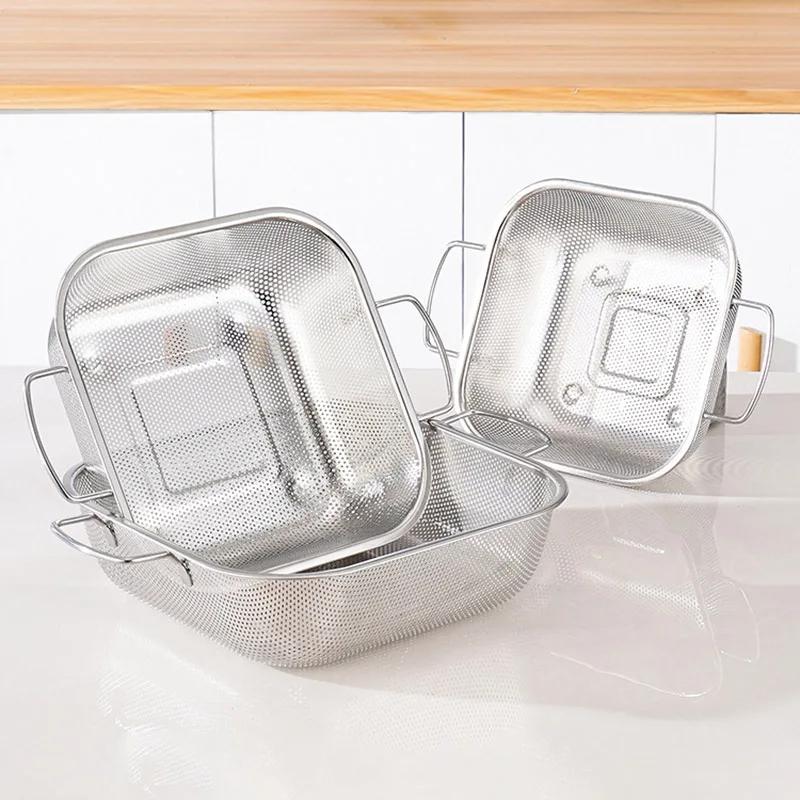 Stainless Steel Drain Basket Sink Mesh Strainer Colander Wash Fruit Vegetable Basin with Handle Portable Kitchen Drainer Rack