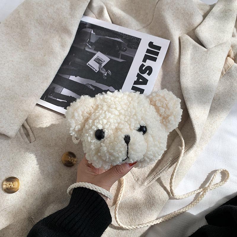 Childrens Animal Plush Bear Bag Cute Cartoon Shoulder Messenger Purse Fluffy Toy for School Picnic