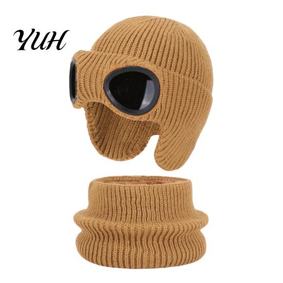 Comfortable Skin Friendly Winter Cap 1 Set Knit Hat Neck Warmer for Kids, Earflap with Goggles, Kids Gift School Travel Fleece Lined Aviator Cap, Warm