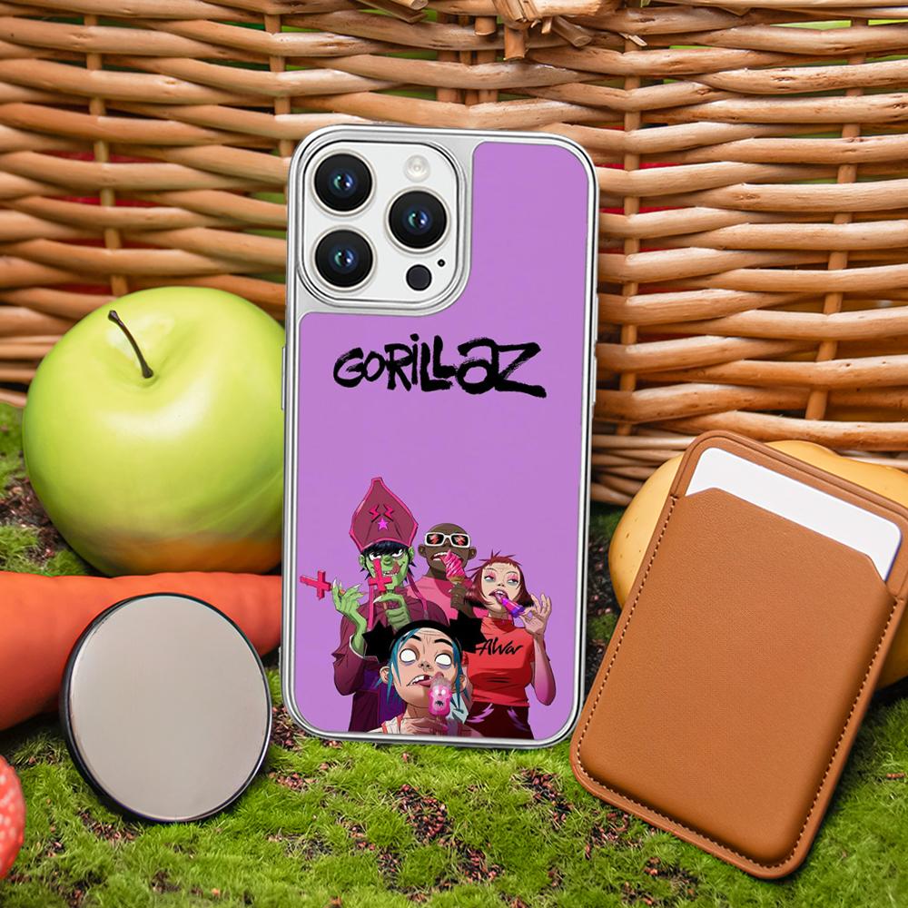 Hot band Gorillaz fashion poster design Phone Case for iPhone 16 15 14 13 12 11 Pro Max Sheepskin Silver-edged protective case
