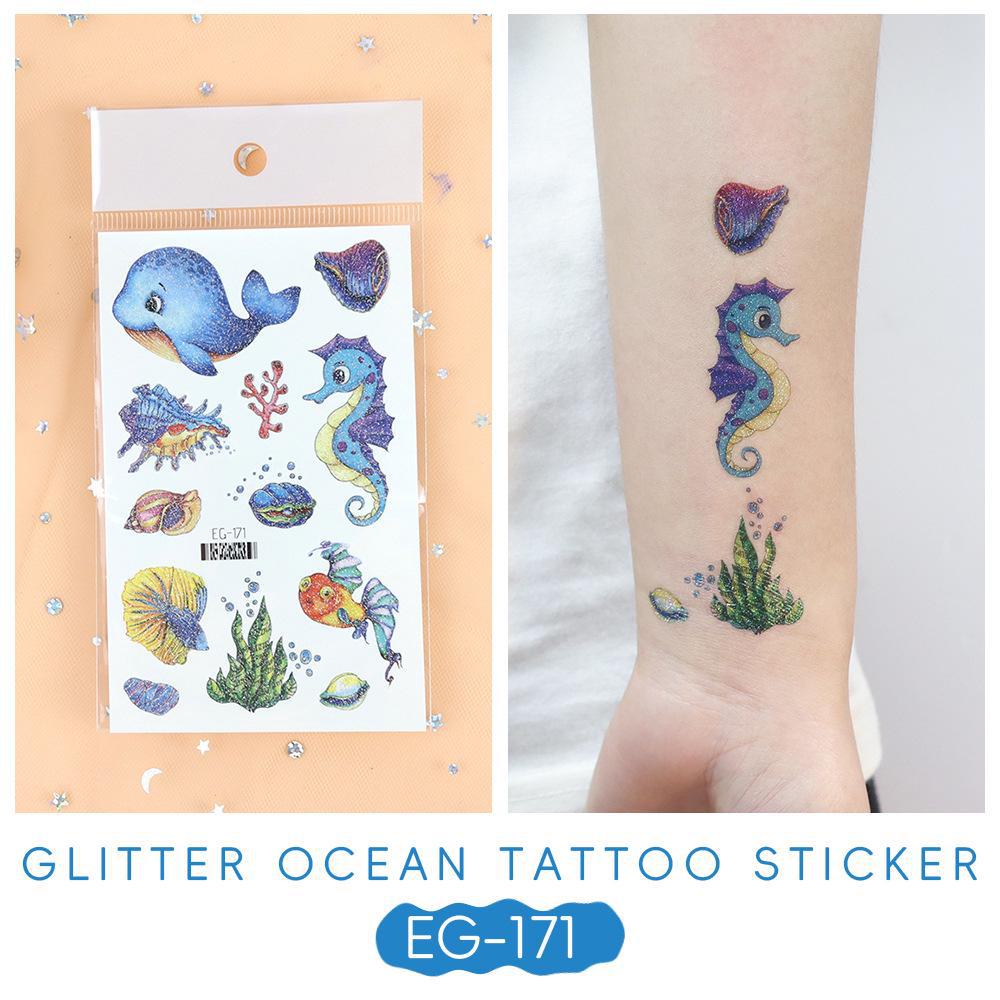 2023 Ruikalong водонепроницаемые блестящие морские животные мультфильм татуировки наклейки для детей