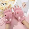 Convertible Mittens for Women Furry Cat Paw Thermal Gloves, Flip Top Mitten with Button Women, Winter School Writing Gloves Plush Half Finger