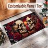 Skull Gothic Theme Soft Crystal Velvet Rug Custom Name & Text Print Non Slip Floor Rug for Bedroom Living Room