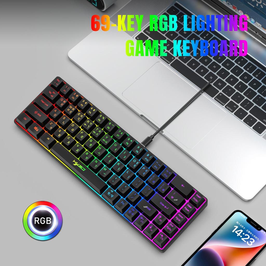 68-клавишная Русская Проводная RGB Мембранная Клавиатура для Игр и Офиса - Эргономичный Дизайн