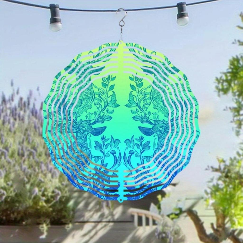 360 Degree Hanging Metal Wind Spinner with Leaf Design Green to Blue Gradient Finish for Balcony Lawn Garden Decor All Season Gift