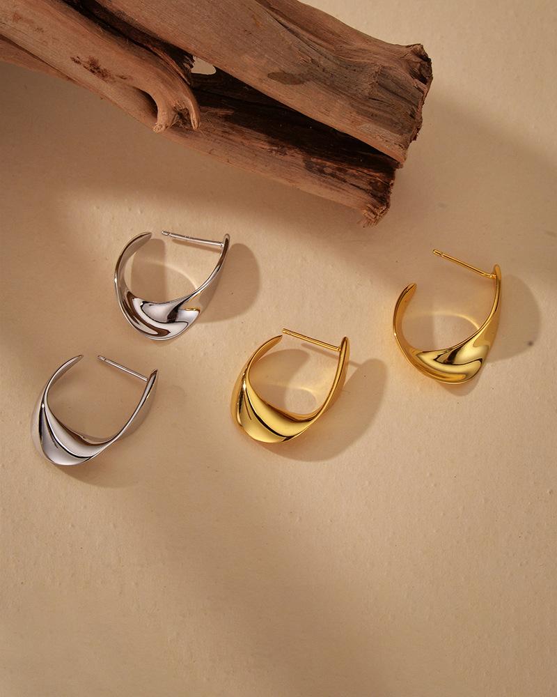 Jewelry Silver Twist Silver Bar Shape Gold Plated Earrings Fashion Twist Curved Geometric Design Earrings Women's Wedding Gifts