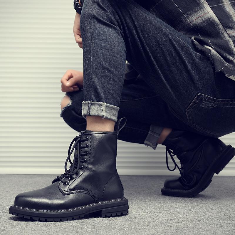 Высокие черные туфли в британском стиле из натуральной кожи в корейском стиле, модные ботинки Martin, мужские ботинки, короткие мужские ботинки 6028-C