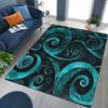 Electric Blue Koru Spiral Area Rug - 3D Effect Tribal Art Decorative Floor Mat for Living Room, Bedroom, Non-Slip Welcome Mat