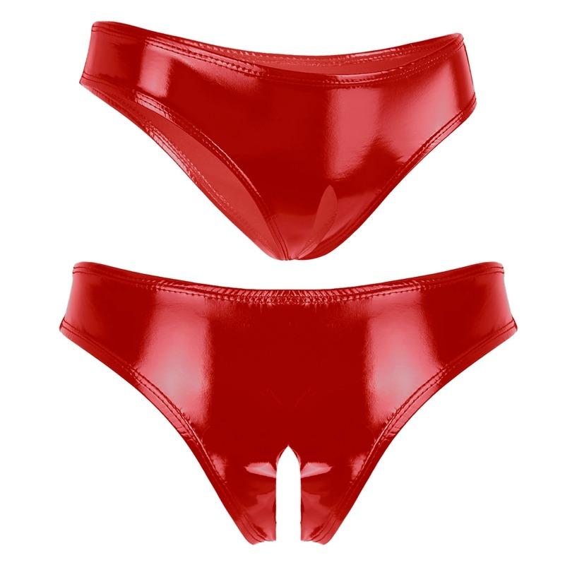 Женское нижнее белье из лакированной кожи с мокрым эффектом и открытой промежностью, мини-трусы с высоким вырезом, нижнее белье