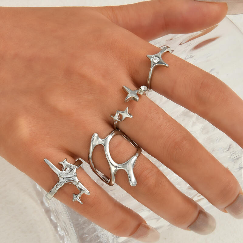 4Pcs/Set Gothic Irregular Geometric Starry Opening Rings for Women Men Fashion Personality Punk Rings Party Jewelry Accessories