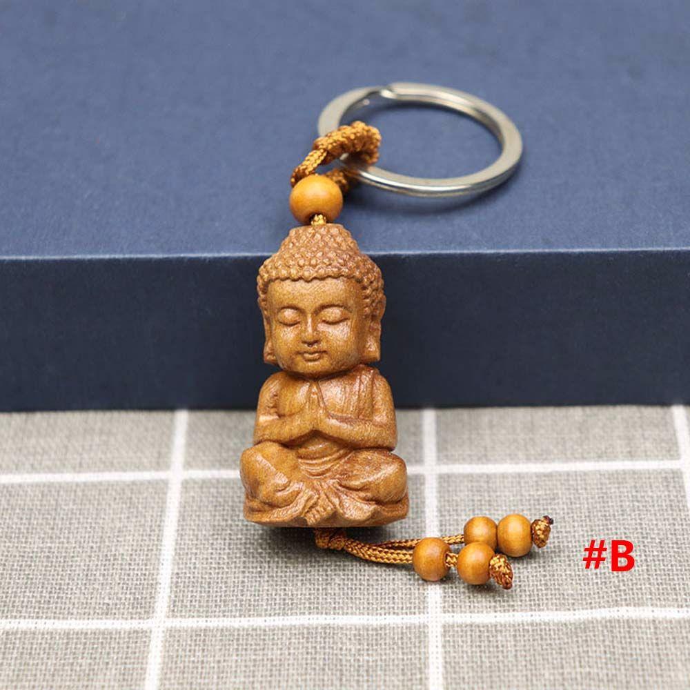 Bag Pendant Engraving Wood Carving Craft Buddha Guanyin Key Ring Keychain Keyfob Car Accessories