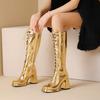 Fashion Sexy High Knee Boots Women Platform Lace-up Patent Leather High Boots For Women Gold Silver Winter Party Long Boots Shoes Ladies