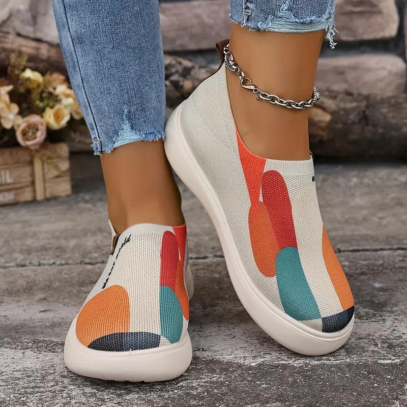 Женские слипоны Новые повседневные туфли на толстой подошве с росписью и женские туфли на плоской подошве