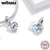 WOSTU 925 Sterling Silver Love Heart-shape Charm Pendant Santorini Castle Charming Scenery Beads for Original 3mm Bracelets & Necklaces DIY Jewelry