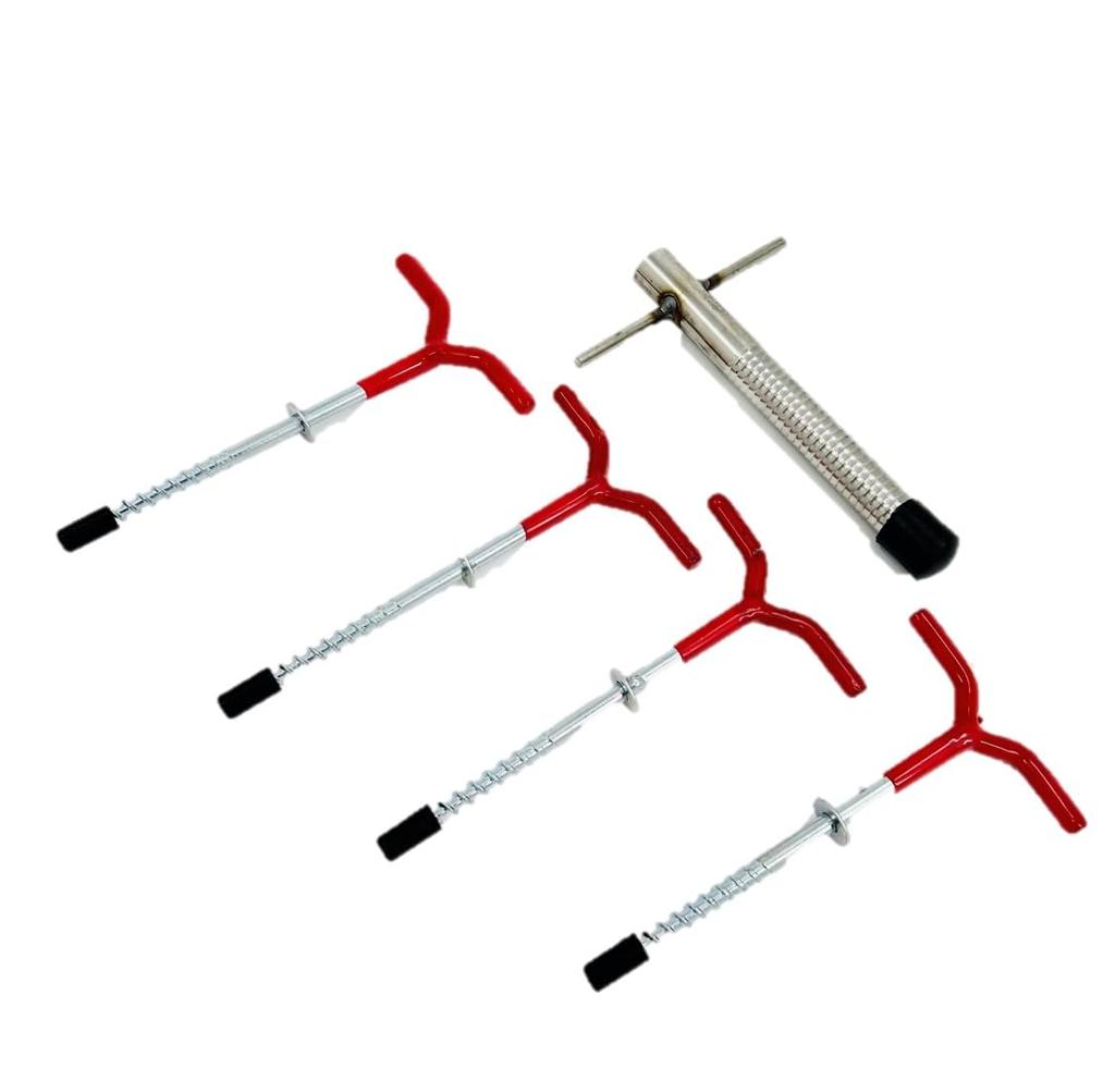 ST TS Ледовые колышки (4 шт) с набором ледобуров, ледовыми шурупами, анкерами, для ловли корюшки, палаток и подставок для удилищ