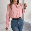 Женская блузка с длинным рукавом и V-образным вырезом, шифоновый топ, однотонная футболка, уличная одежда, женская футболка