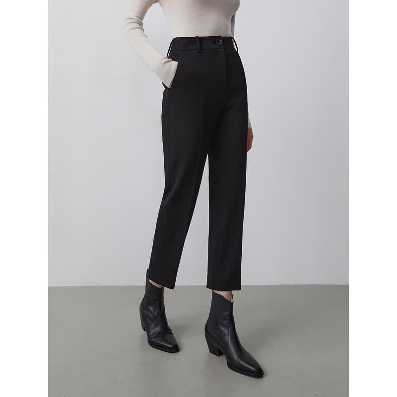 LANCY Straight-Leg Cropped High-Waist Suit Pants