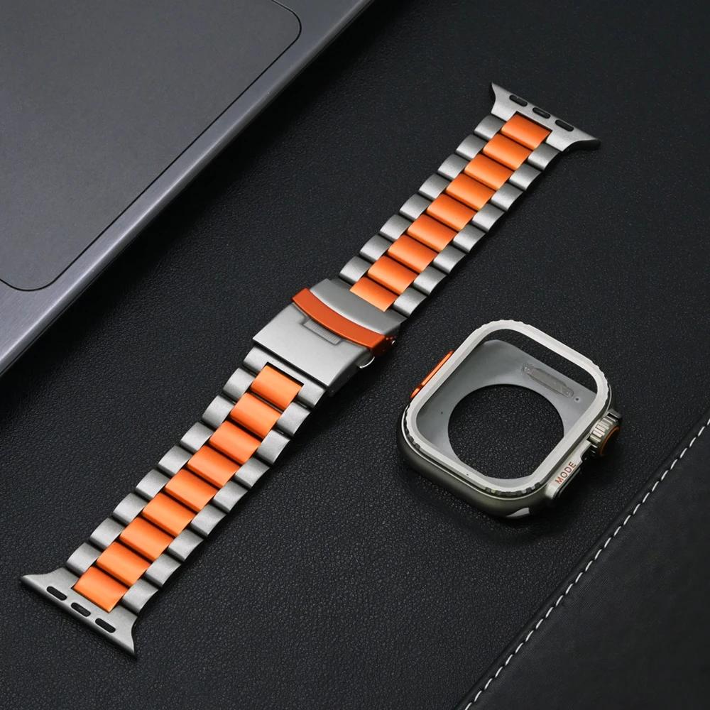 Роскошный титановый ремешок для Apple Watch Ultra 49 мм Серии 10 46 мм Титановый оранжевый ремешок+чехол для Apple 9 8 7 6 5 SE Watch 45 мм 44 мм