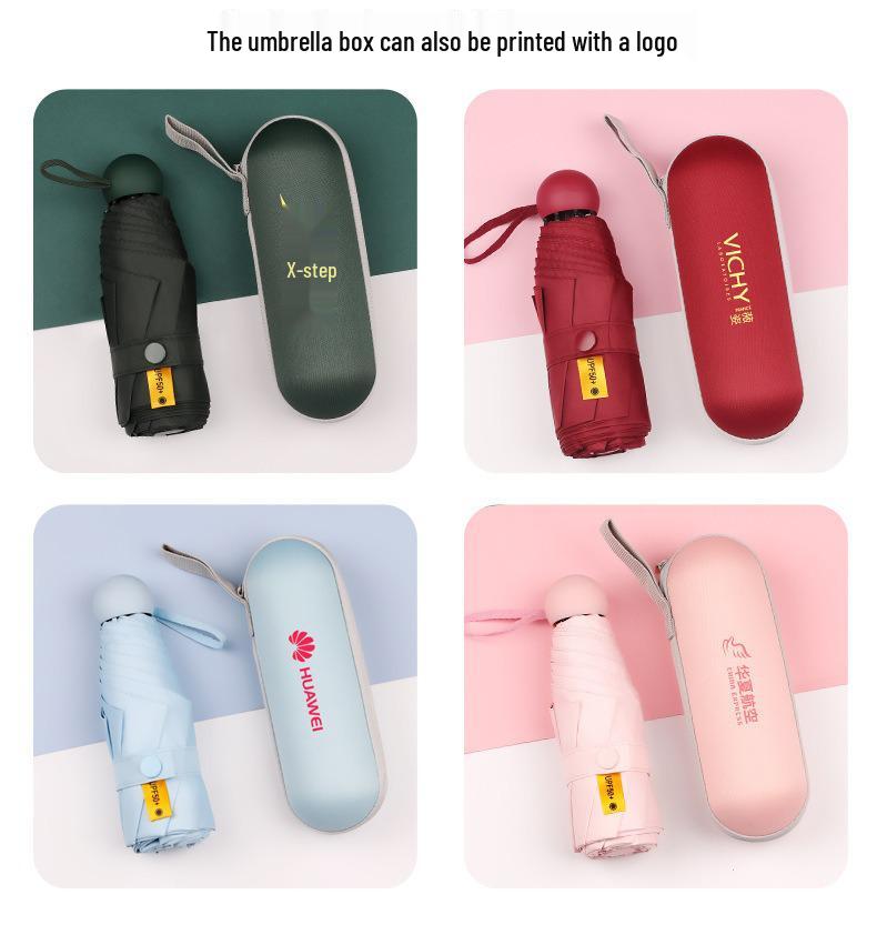 Женский мини-зонт двойного назначения: Компактный пятисложенный дизайн, Утолщенная ткань, Черный клей для защиты от УФ-лучей, Возможность нанесения логотипа на заказ