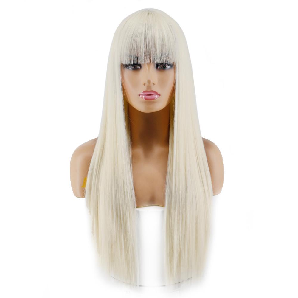 MISS WIG Длинный прямой парик Косплей Черный Серый Парик для женщин с челкой Парик из синтетического высокотемпературного волокна