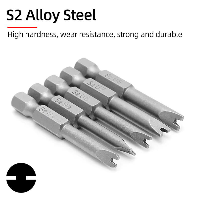 Набор бит для электрической отвертки с магнитным наконечником U-образной формы, шестигранник 1/4 дюйма, стальное сверло-наконечник U-образной формы S2, 50 мм U4 U5 U6 U7 U8