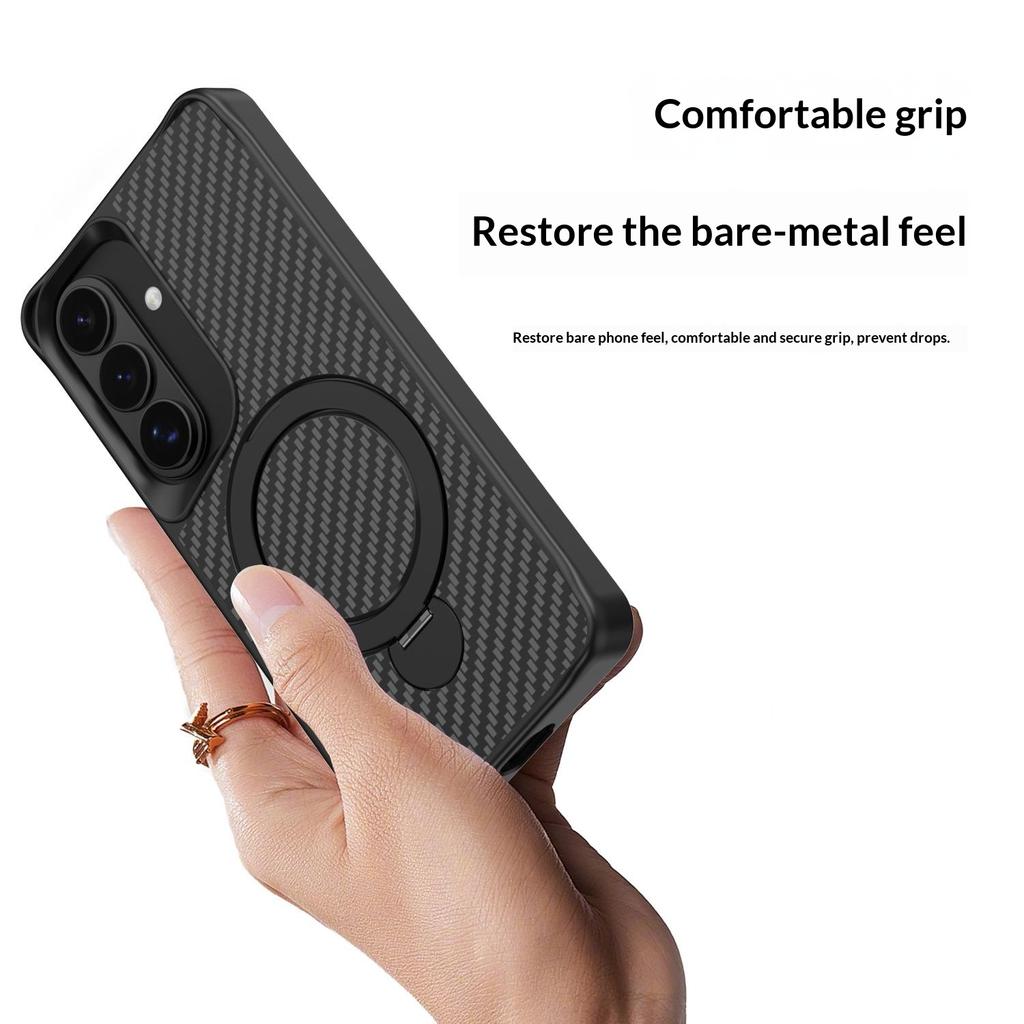 For Samsung Galaxy A55 5G Phone Case with Magnetic Kickstand TPU + PC Carbon Fiber Back Cover