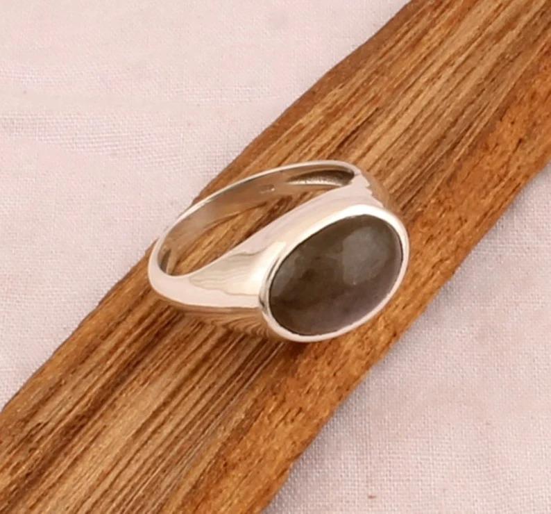Кольцо с драгоценным камнем лабрадорит, овальное кольцо, кольцо унисекс, кольцо из серебра 925 пробы, модные украшения, дизайнерское кольцо, украшения ручной работы