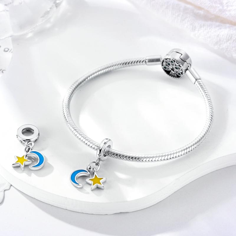 Charms Copper Simple Star And Moon Luminous Pendants Fit Charms Plata Original Bracelet Beads Women Jewellery Making