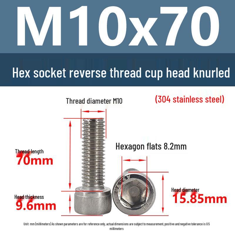Yigu Yigu 304 Stainless Steel Reverse Thread Knurled Hex Socket Cup Head M6-M12 Screws