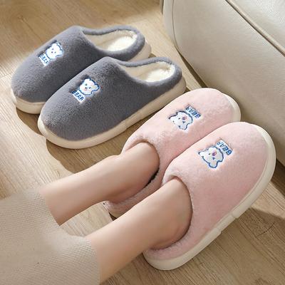 Новые тапочки из искусственного меха кролика и медведя для дома, теплые, для дома, тихие, пара, наступающая на дерьмо, толстые подошвы, хлопковые тапочки для женщин