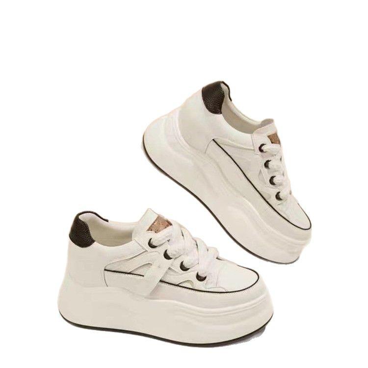 Muffin Internet знаменитость универсальные женские туфли 2025 весна и осень новые спортивные туфли для отдыха на толстой подошве с усилением из мягкой кожи белые туфли